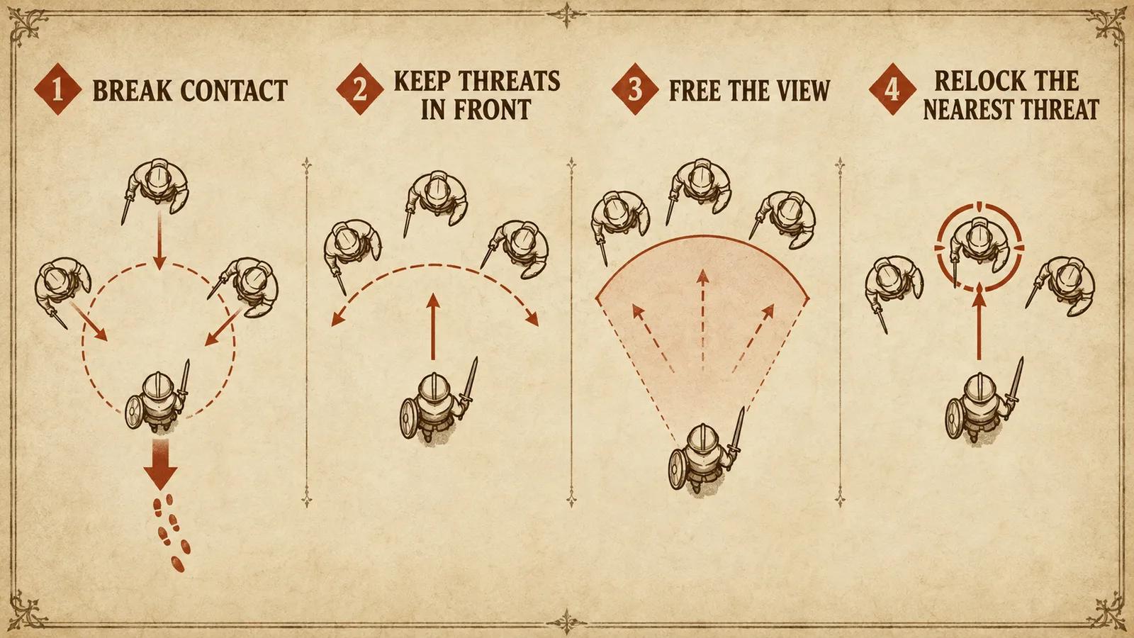 KCD2 combat four-step free-lock sequence for recovering the group view