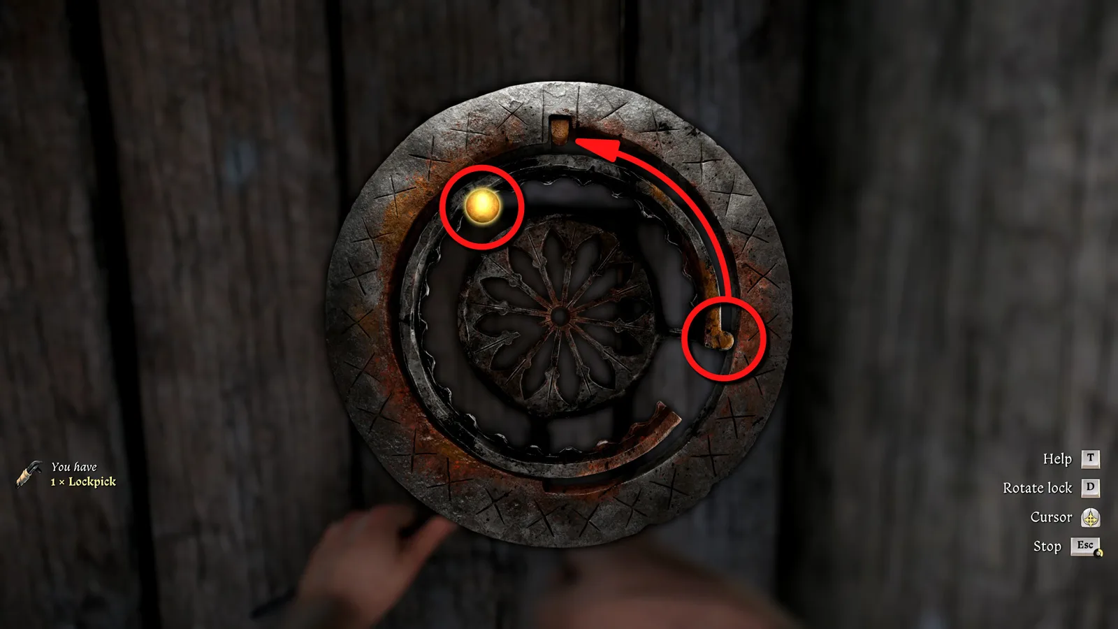 KCD2 lockpicking sweet spot and rotation example