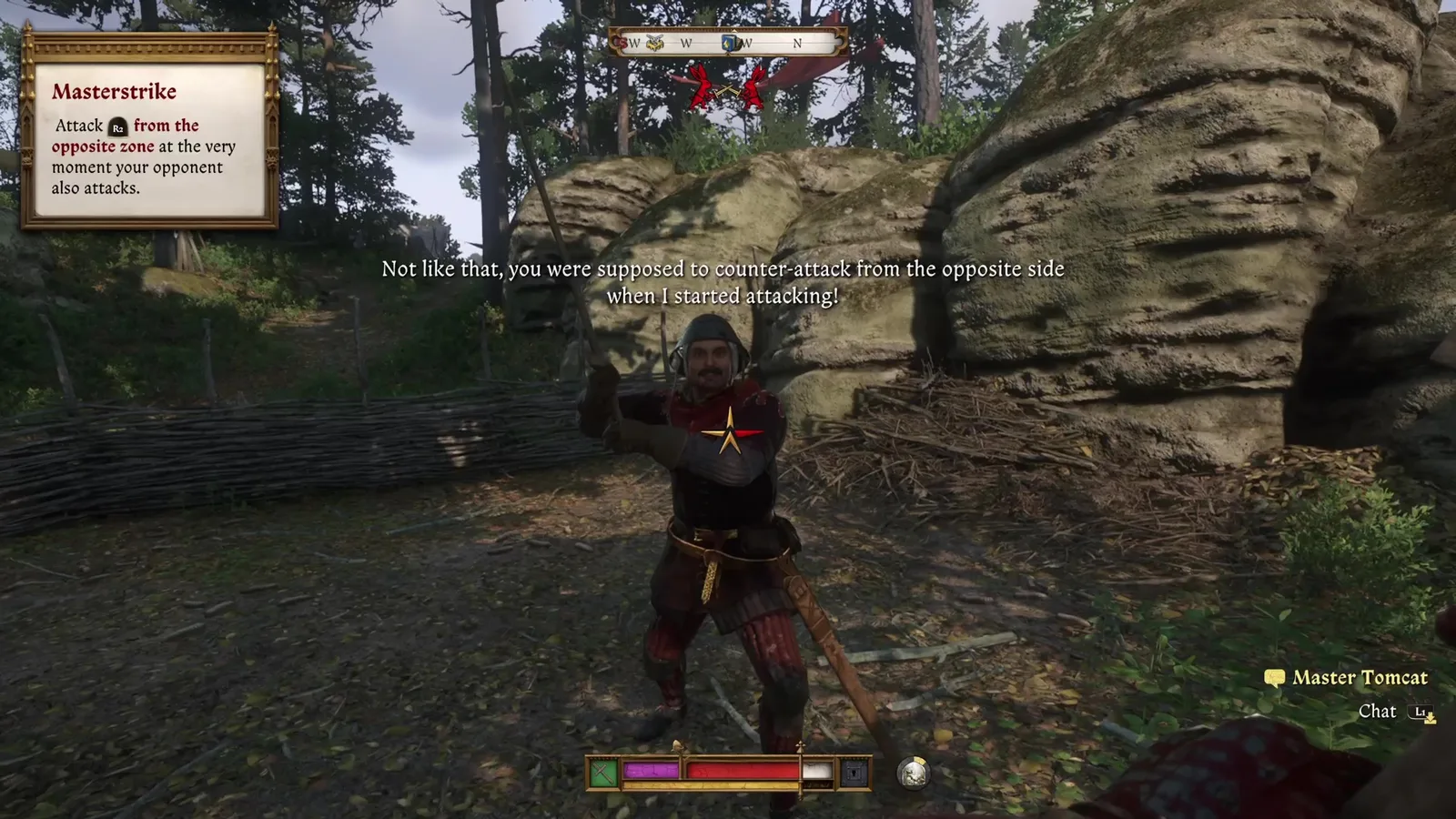 KCD2 master strike opposite-zone attack timing during Tomcat training