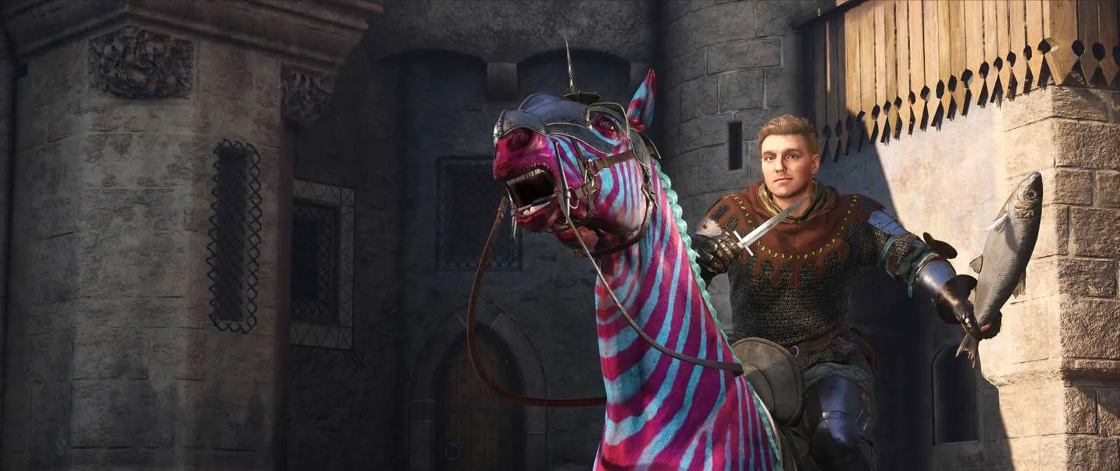 KCD2 mods official example showing a transformed striped horse