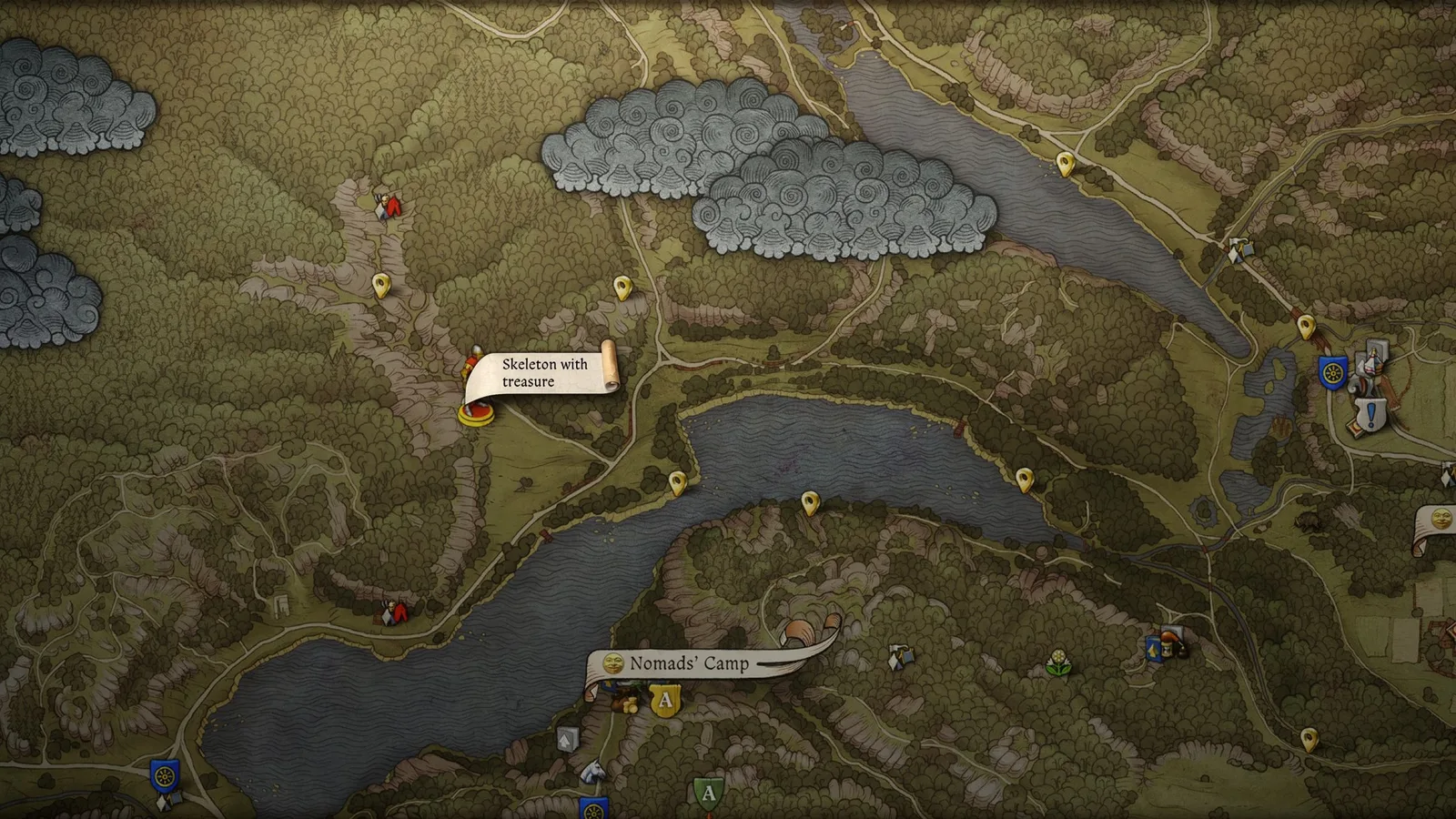 KCD2 treasure map second route: skeleton and treasure north of Rocktower Pond