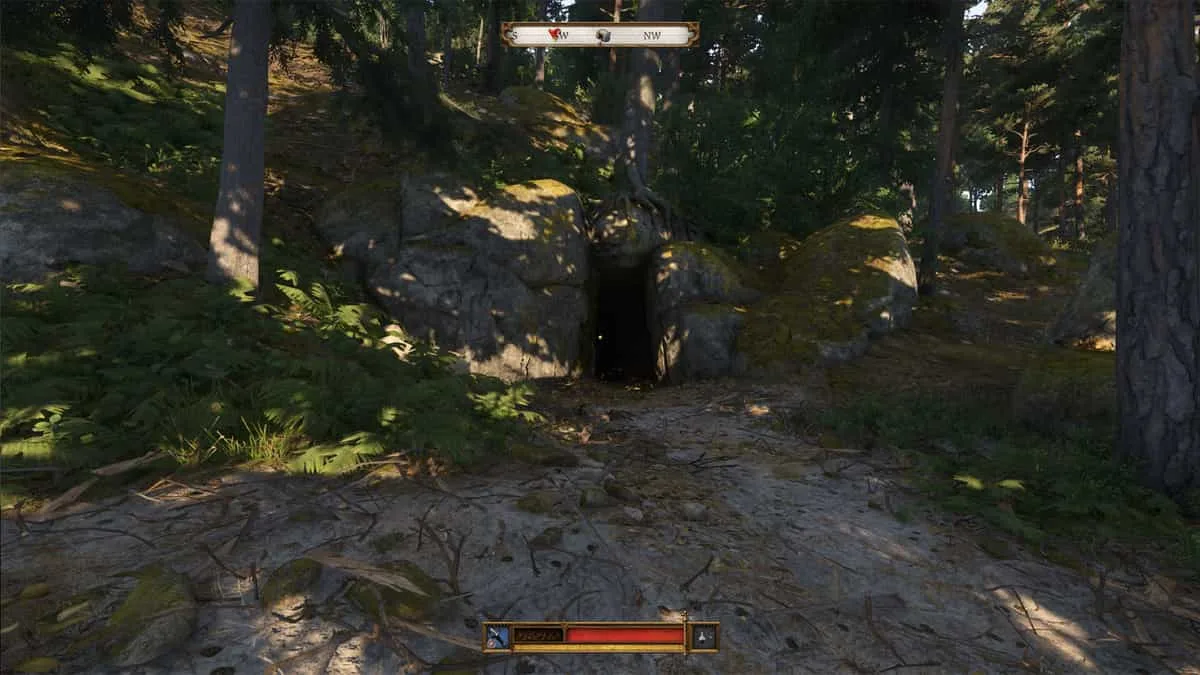 KCD2 treasure map first route: cave entrance in Apollonia north of Trosky Castle