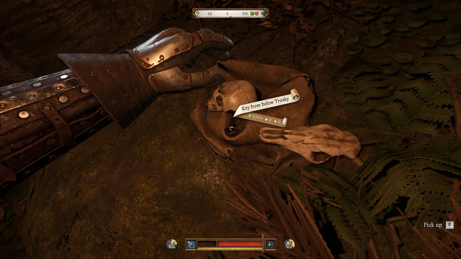 KCD2 treasure map first route: route key beside the cracked skull below Trosky