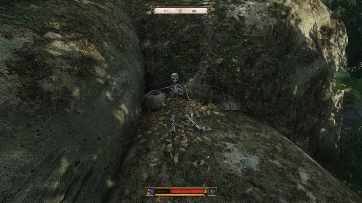 KCD2 treasure map second route: skeleton in the ravine north of Rocktower Pond
