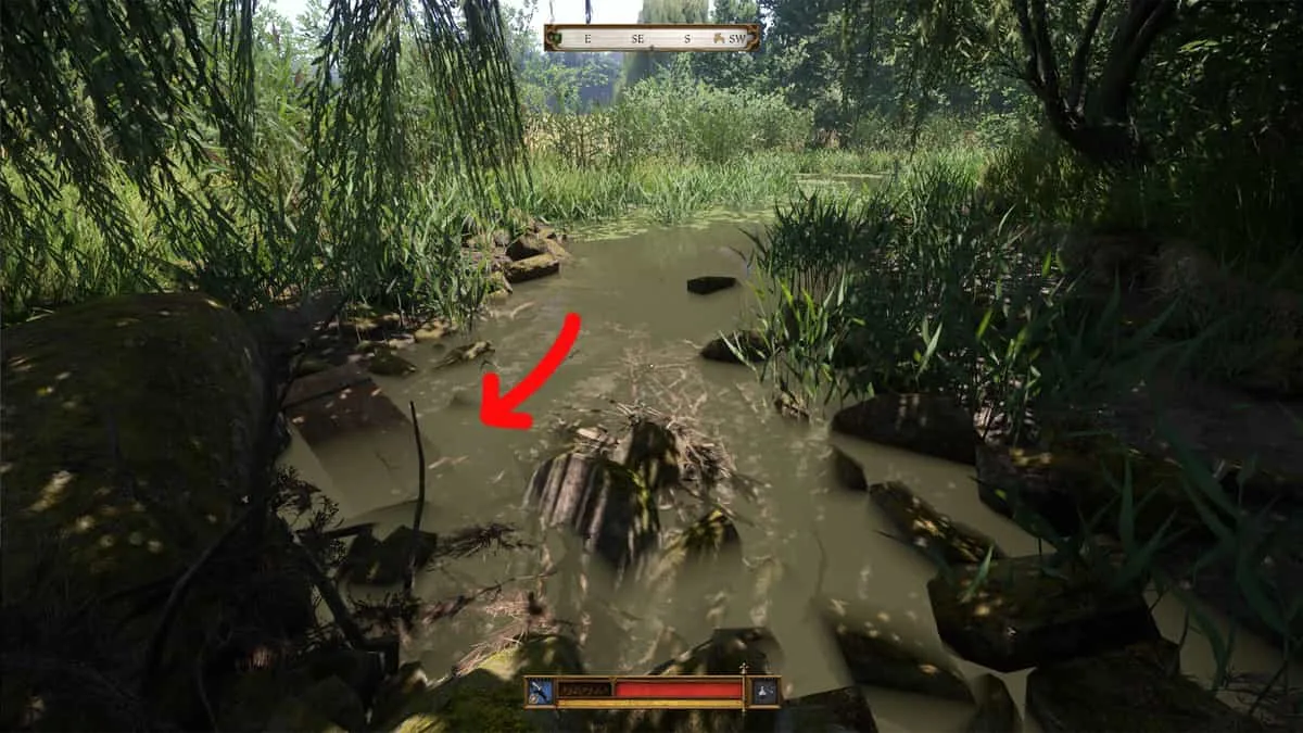 KCD2 treasure map fourth route: chest area in the shallow water near Millstone Quarry